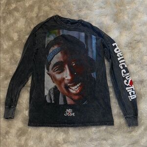 Poetic Justice Black Graphic Portrait Long-Sleeve Tee